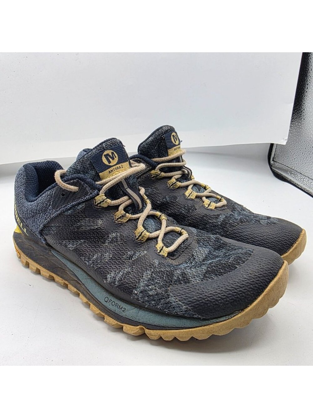 Merrell Antora 2 Womens Size 7 Gray Blue Yellow Trail Shoes Vibram Soles Casual